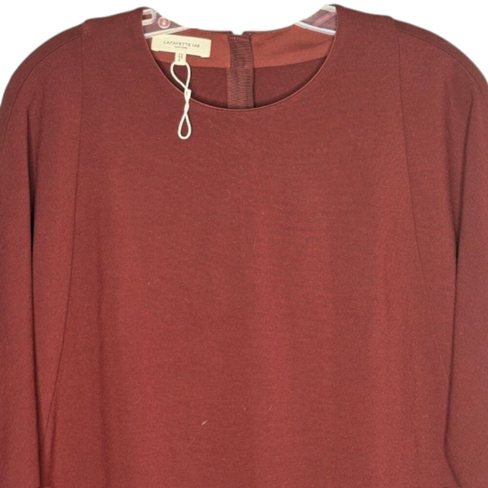 Lafayette 148 Long Sleeved Jewel Neck A-Line Dress Ponte Knit - Maroon - M - Picture 4 of 12